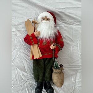 Festive Santa Figure Statue with Skis and Sack